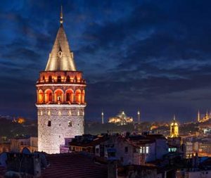 Amazing view of Galata Tower at night